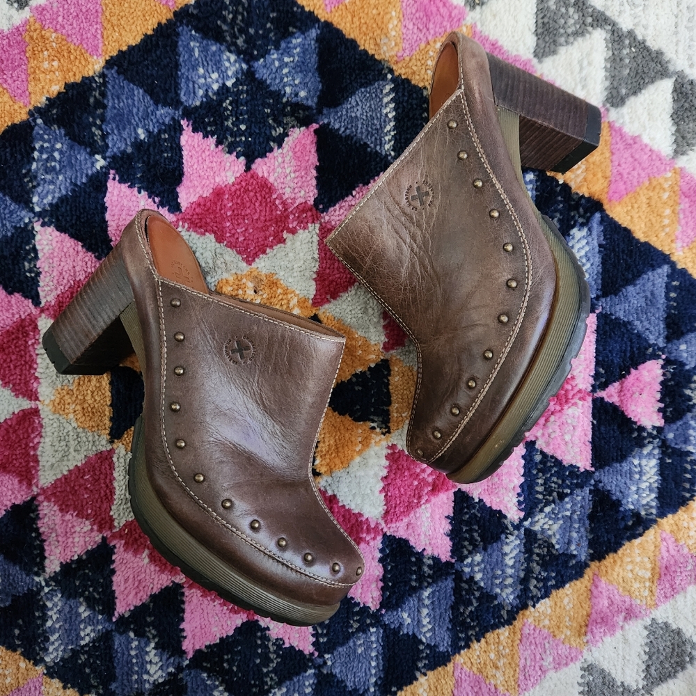 Doc Martens size 10 Brown Leather High Heel Studded Mule Una Clogs Shoes